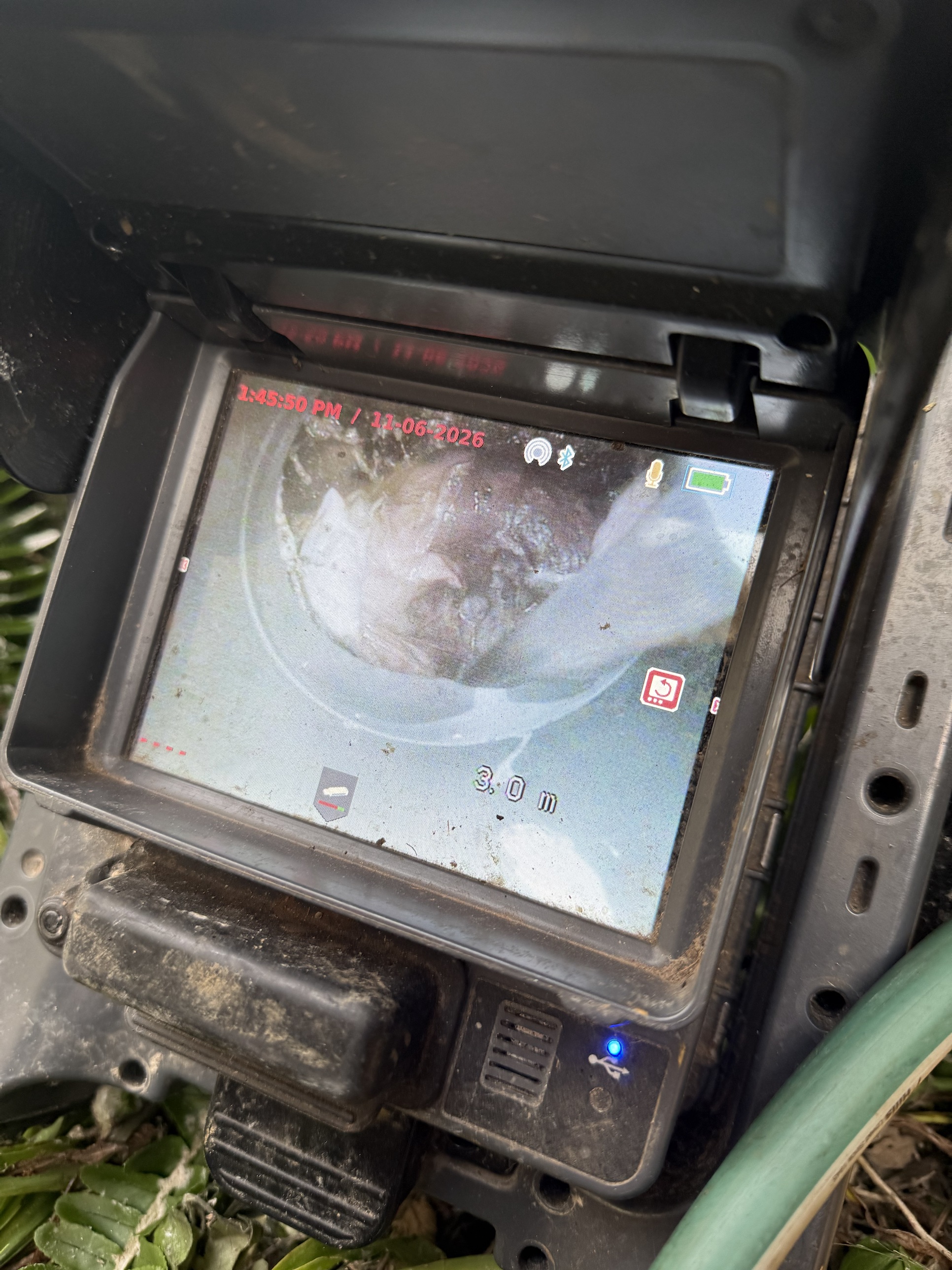 CCTV drain camera inspection screen used by Ready Plumbing to investigate a blocked drain