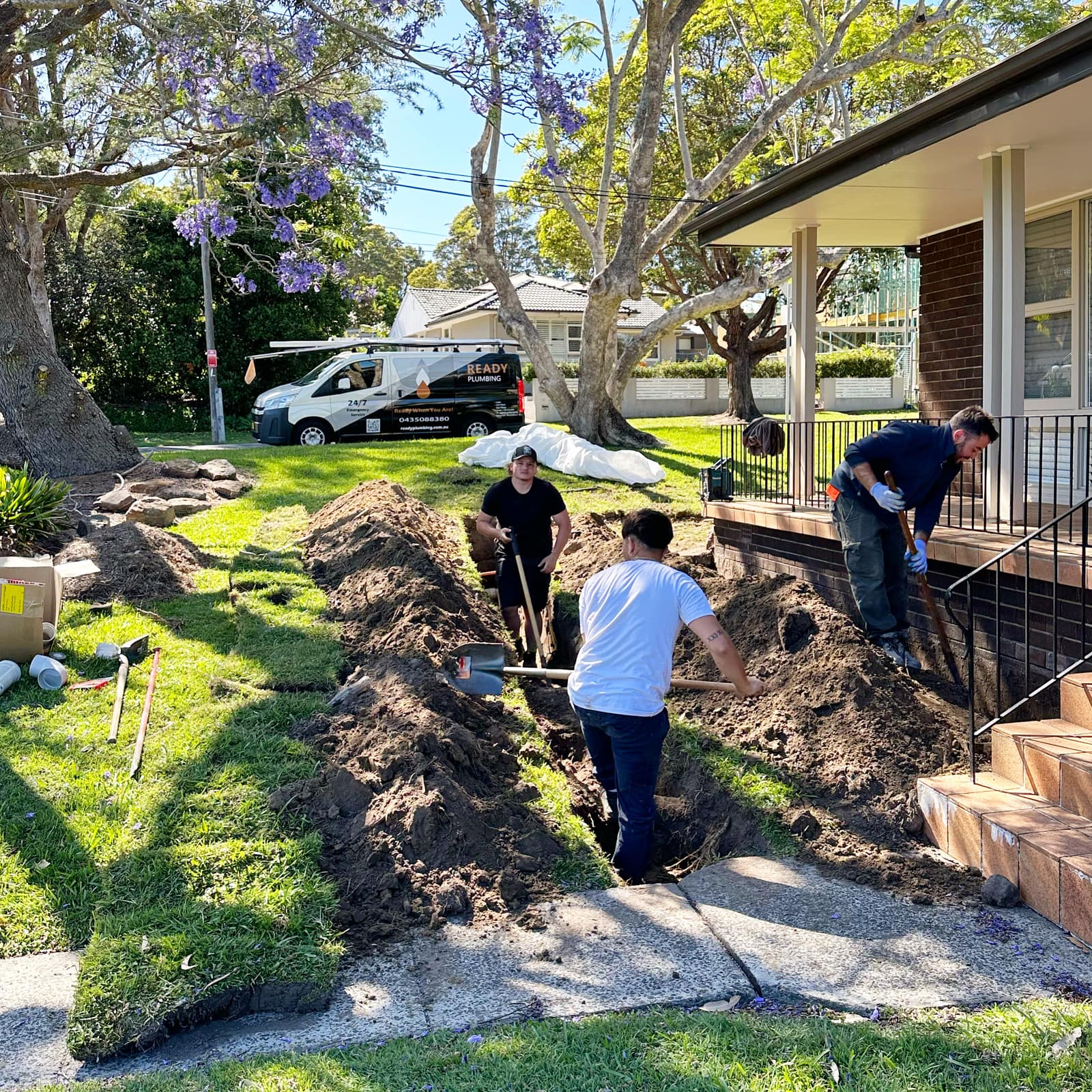 Trench dug down to the footings along the side of the Mona Vale house, ready for the subsoil drainage system