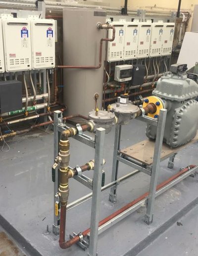 Gas meter, regulators and manifold installed by Ready Plumbing licensed gas fitters
